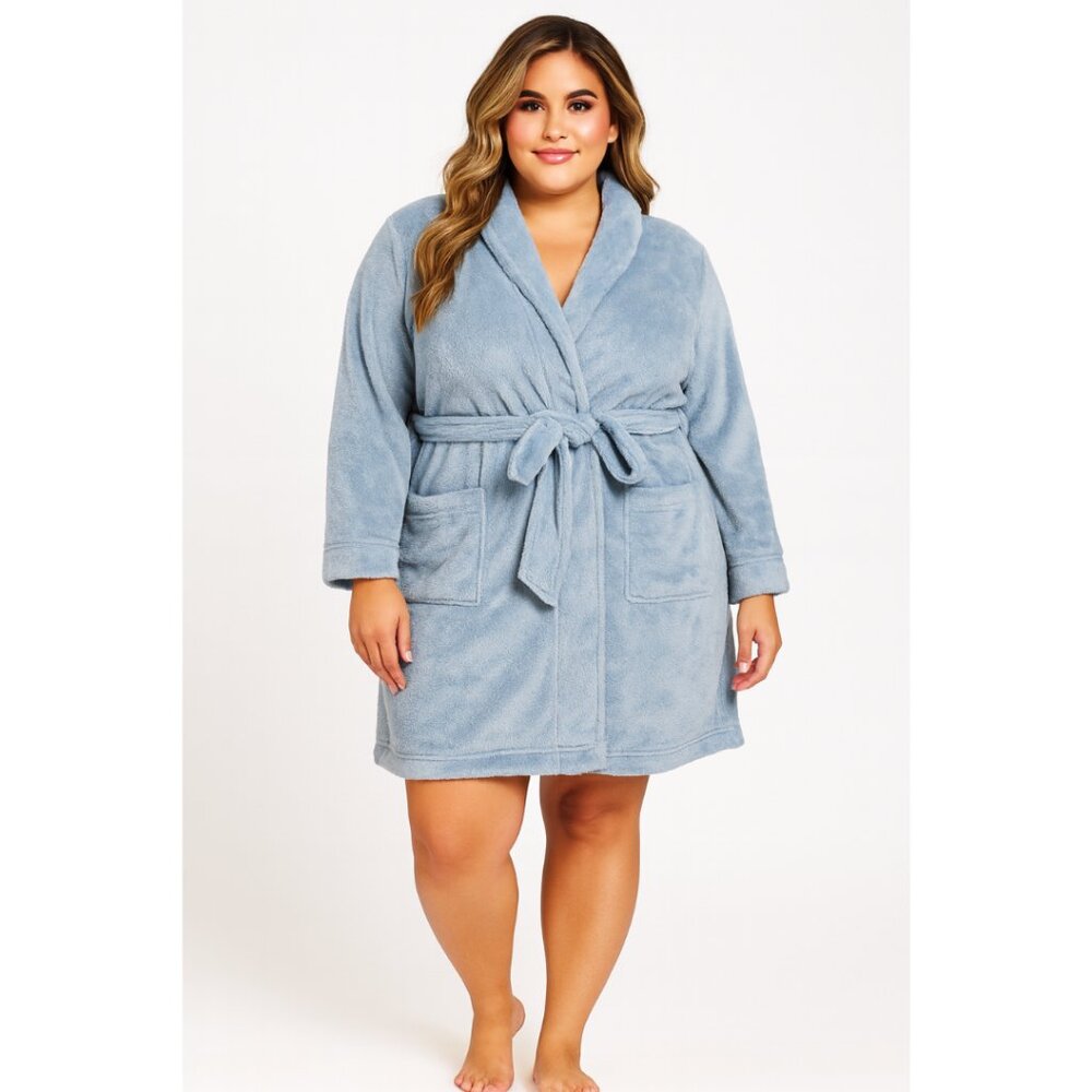 Women’s Mid-Length Plush Robe – Dusty Blue – Size XL – NWT
